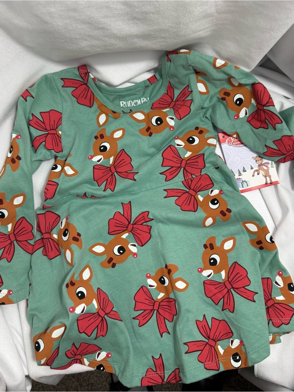 Rudolph Bow Green Kids Dress 2T NWT